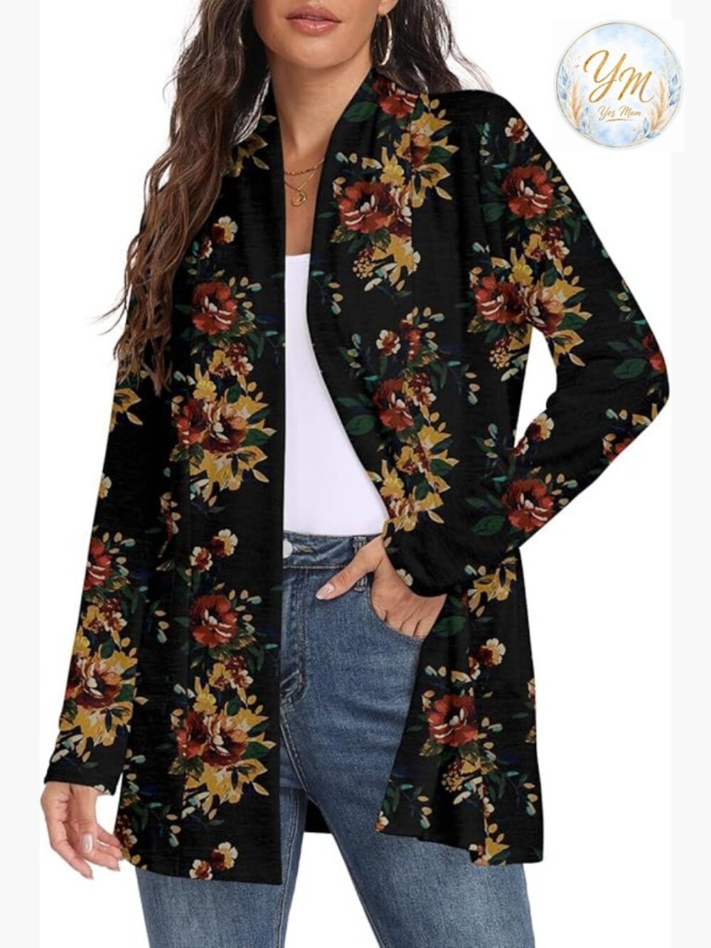 Long Sleeve Lightweight Cardigan Open Front Casual Draped with Pockets
